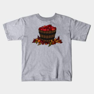 Bucket of Juicy Red Apples on some Autumn Leaves Kids T-Shirt